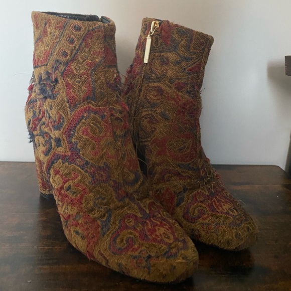 Saint Laurent Monogram Loulou Brown Tapestry Block Heel Ankle Boots/Booties - Picture 2 of 4